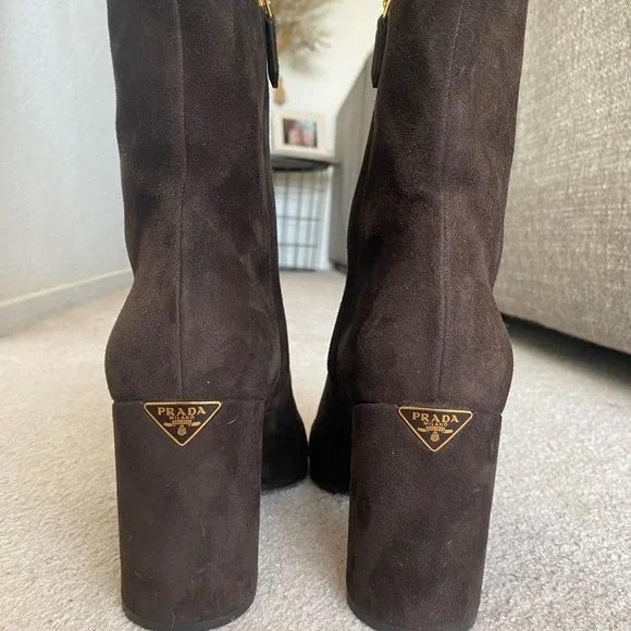 Prada Chocolate Brown Suede Booties 85mm heel - Picture 2 of 7